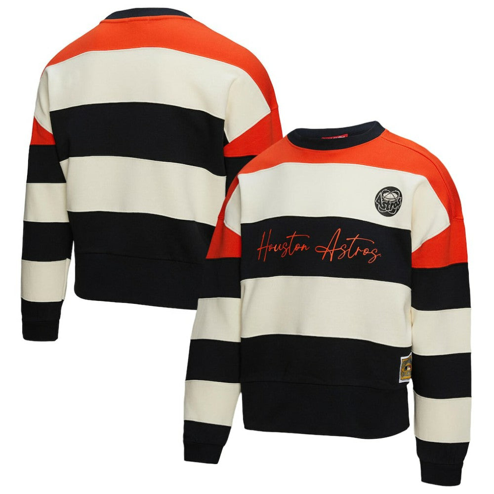 Houston Astros Mitchell & Ness Women's Cooperstown Collection Blocked Fleece Pullover Sweatshirt- Orange/Black Pullover - MLB