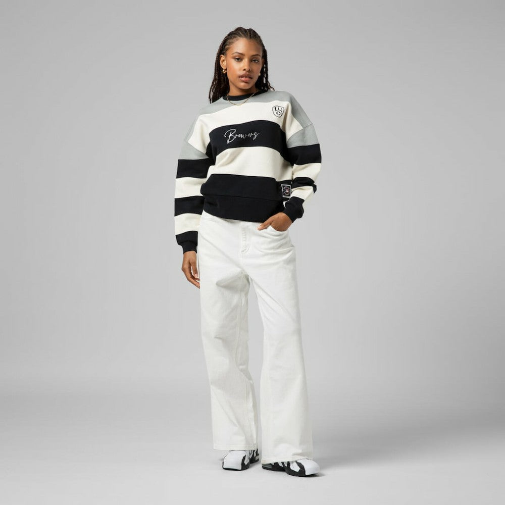 Milwaukee Brewers Mitchell & Ness Women's Cooperstown Collection Blocked Fleece Pullover Sweatshirt- Gray/Black Pullover - MLB