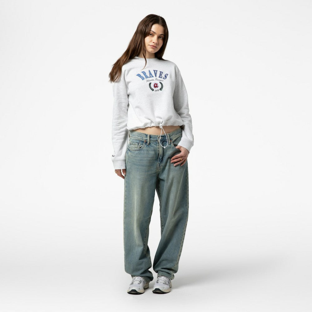 Atlanta Braves Mitchell & Ness Women's Cropped Toggle Pullover Sweatshirt - MLB
