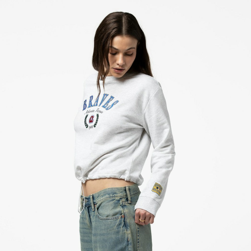 Atlanta Braves Mitchell & Ness Women's Cropped Toggle Pullover Sweatshirt - MLB