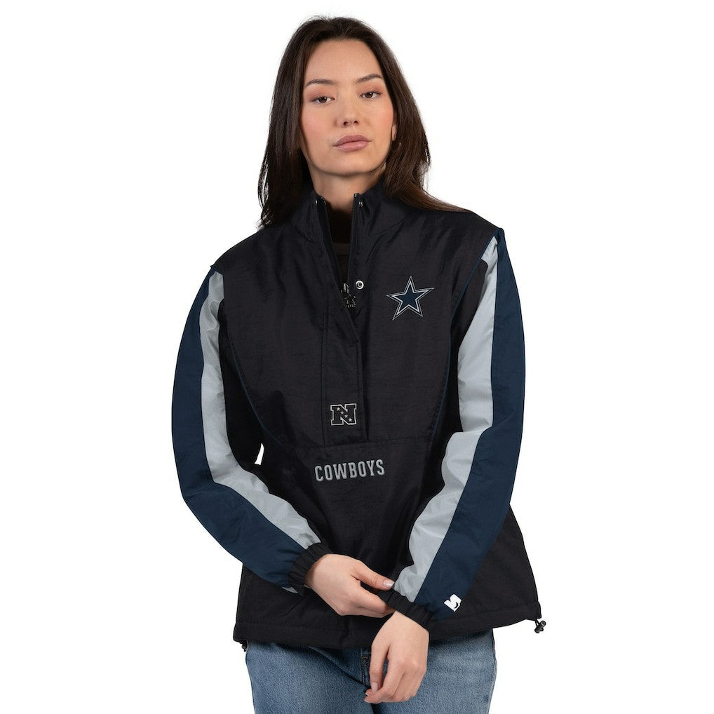 Dallas Cowboys Starter Women's Thursday Night Gridiron Half-Zip Jacket Black/Navy | NFL