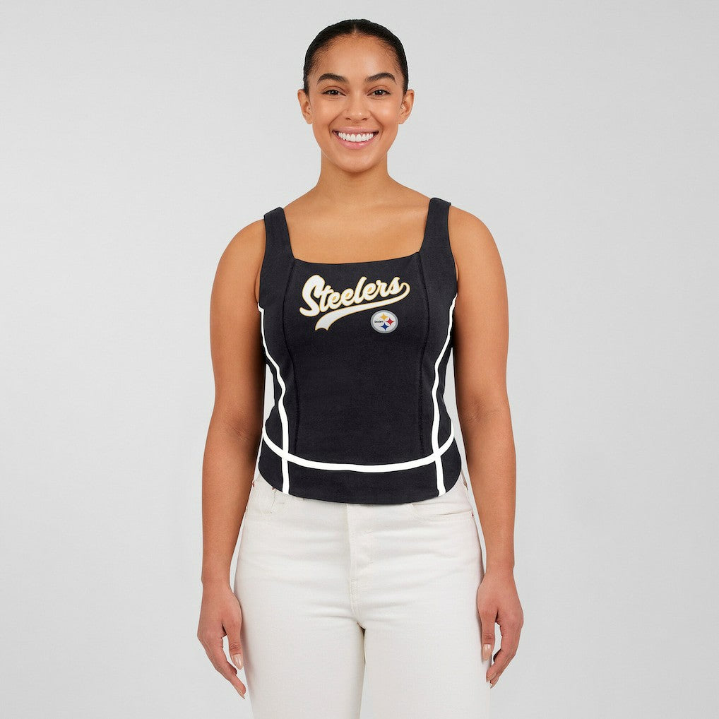 Pittsburgh Steelers WEAR by Erin Andrews Women's Square Neck Tank Top Black | NFL