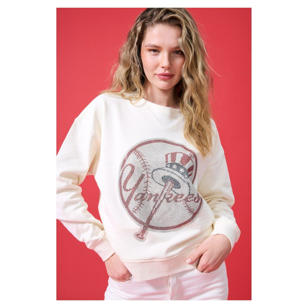 New York Yankees Terez Women's Oversized Gemstone Logo Sweatshirt - MLB