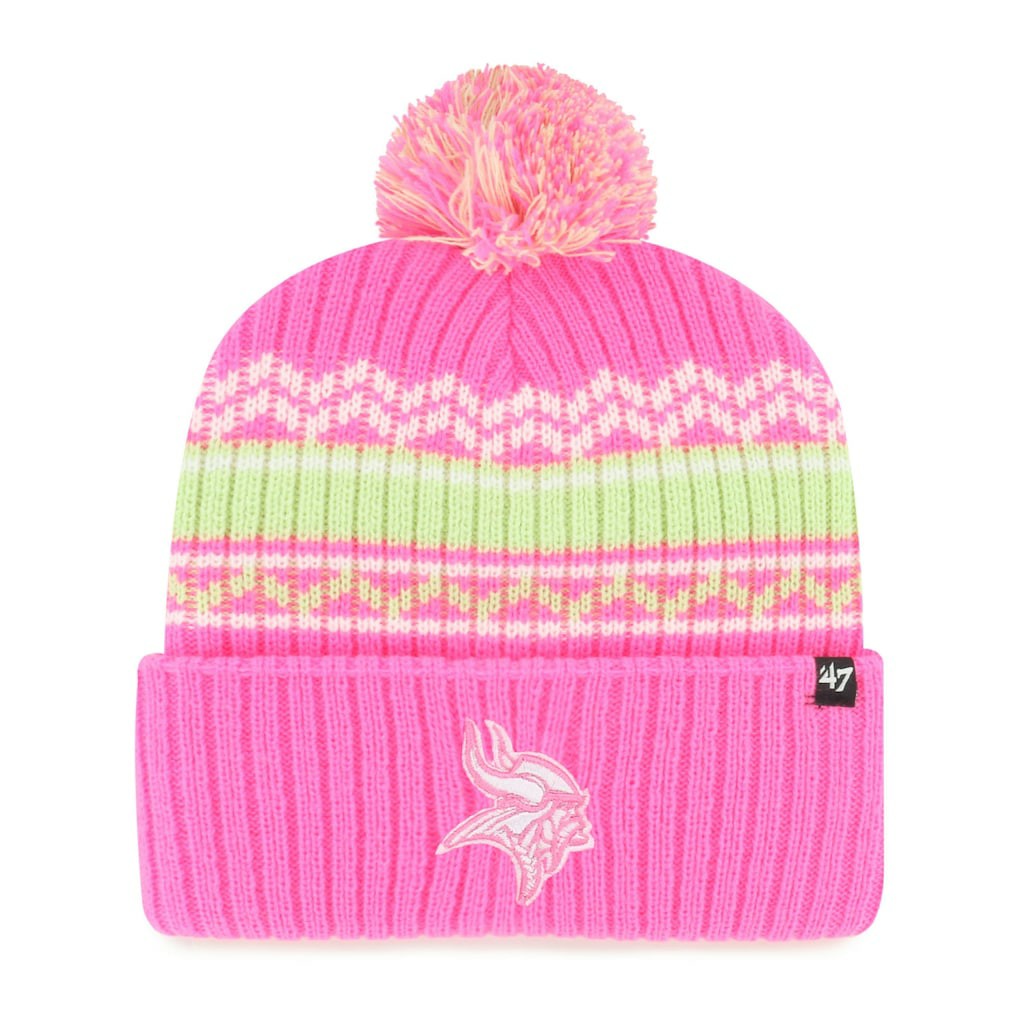 Minnesota Vikings '47 Girls Youth Polar Vortex Cuffed Knit Hat with Pom Pink | 47 brand