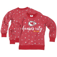 Kansas City Chiefs Wes & Willy Girls Youth Shimmer Star Reverse Fleece Pullover Sweatshirt Red | NFL