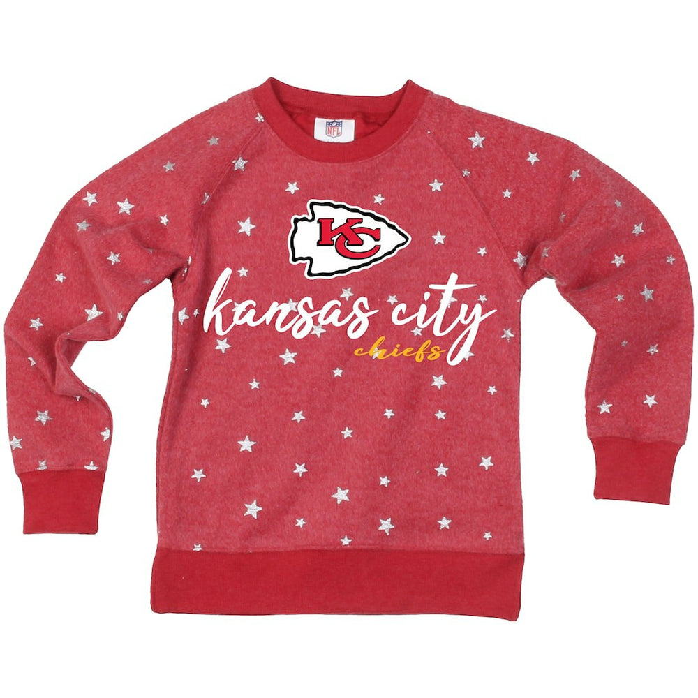 Kansas City Chiefs Wes & Willy Girls Youth Shimmer Star Reverse Fleece Pullover Sweatshirt Red | NFL
