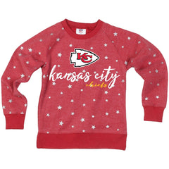 Kansas City Chiefs Wes & Willy Girls Youth Shimmer Star Reverse Fleece Pullover Sweatshirt Red | NFL