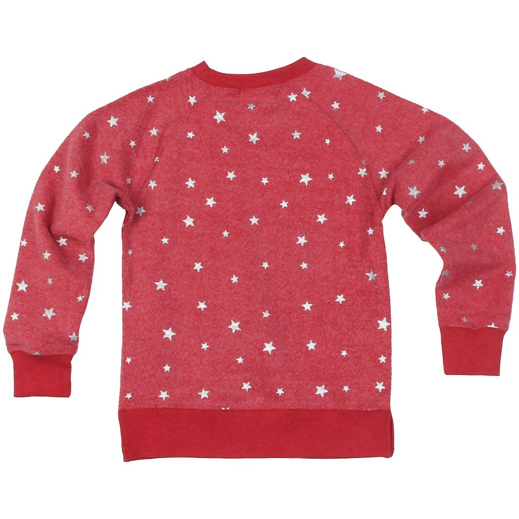 Kansas City Chiefs Wes & Willy Girls Youth Shimmer Star Reverse Fleece Pullover Sweatshirt Red | NFL