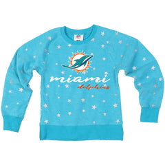 Miami Dolphins Wes & Willy Girls Youth Shimmer Star Reverse Fleece Pullover Sweatshirt Aqua | NFL