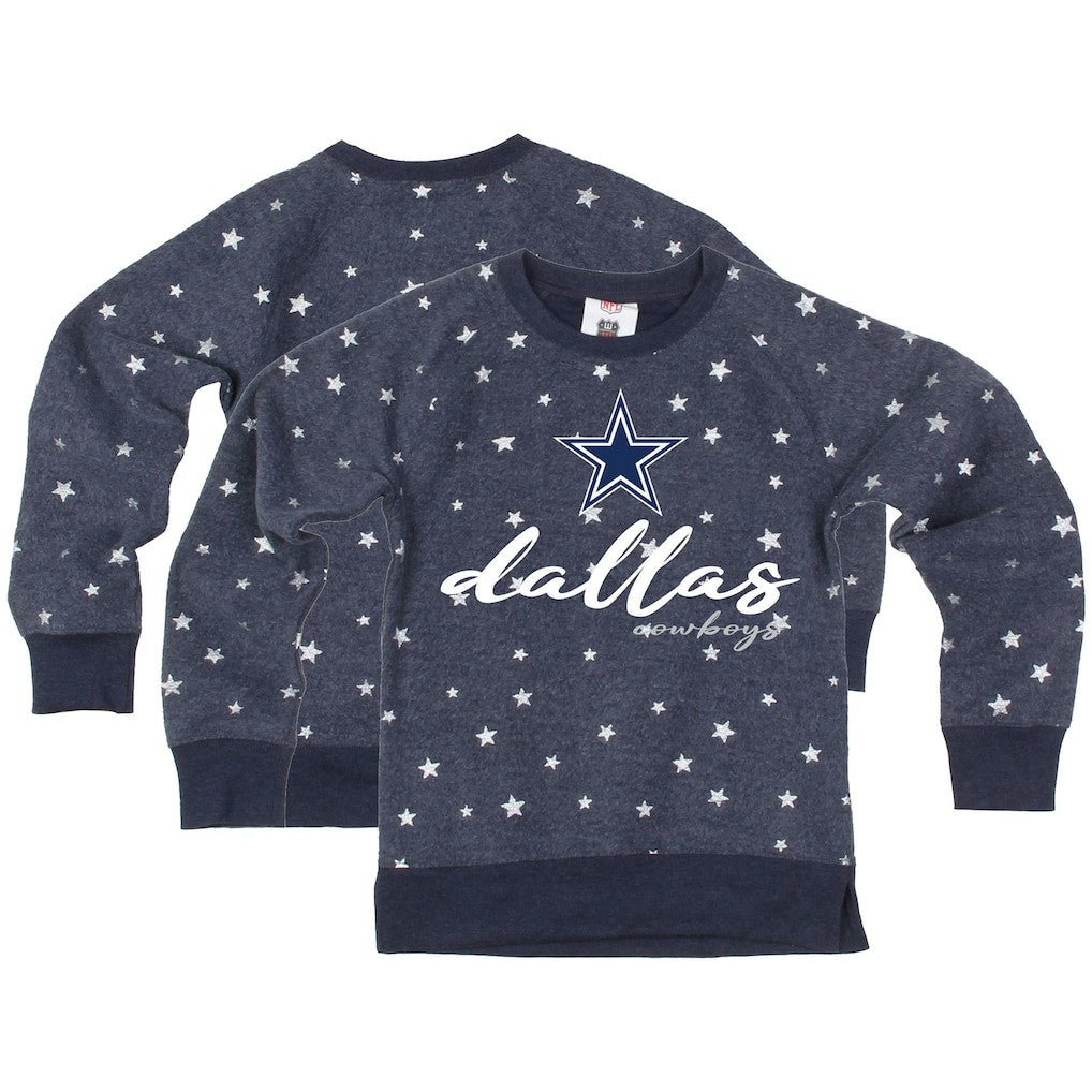 Dallas Cowboys Wes & Willy Girls Youth Shimmer Star Reverse Fleece Pullover Sweatshirt Navy | NFL