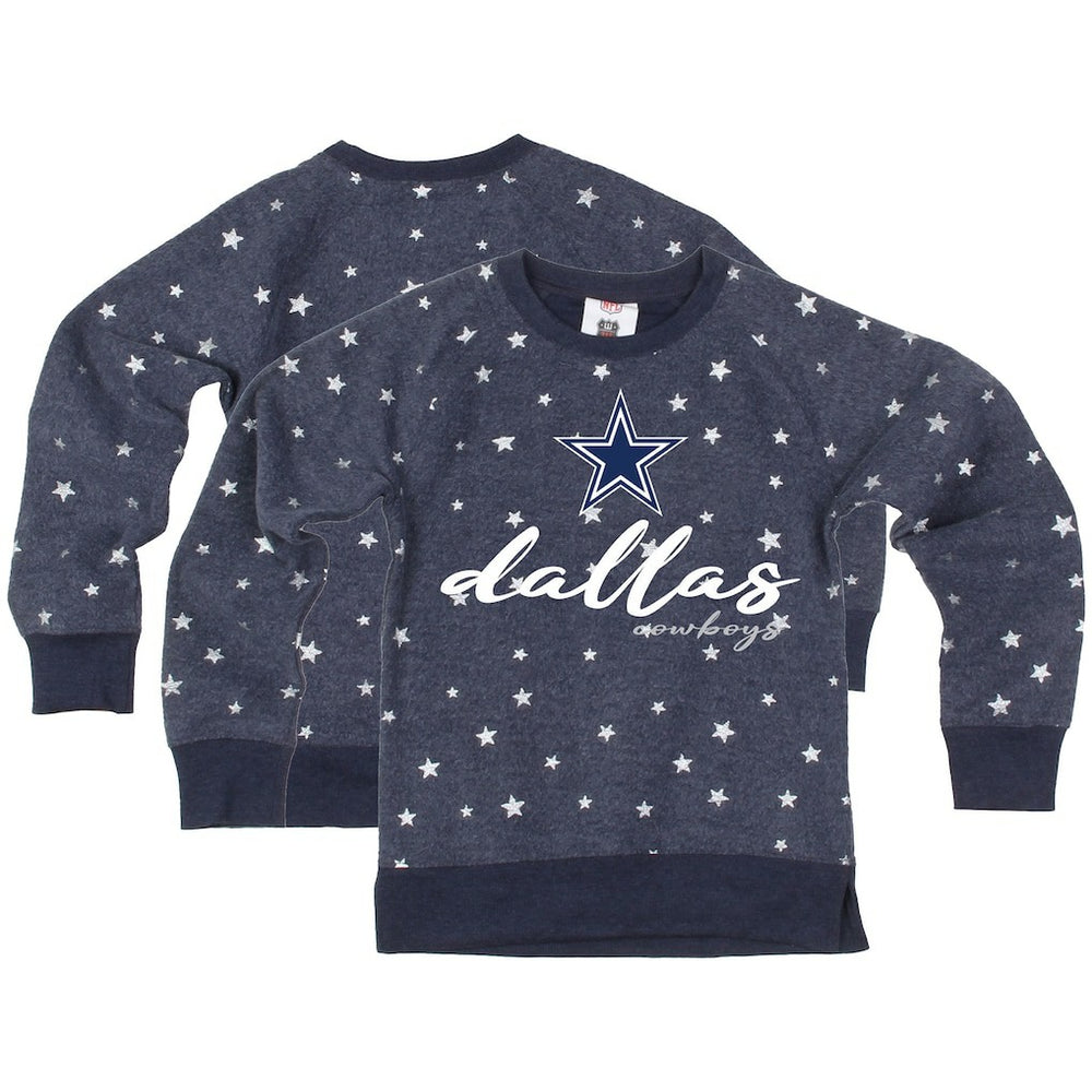 Dallas Cowboys Wes & Willy Girls Youth Shimmer Star Reverse Fleece Pullover Sweatshirt Navy | NFL
