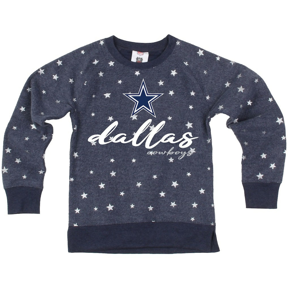 Dallas Cowboys Wes & Willy Girls Youth Shimmer Star Reverse Fleece Pullover Sweatshirt Navy | NFL