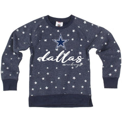 Dallas Cowboys Wes & Willy Girls Youth Shimmer Star Reverse Fleece Pullover Sweatshirt Navy | NFL