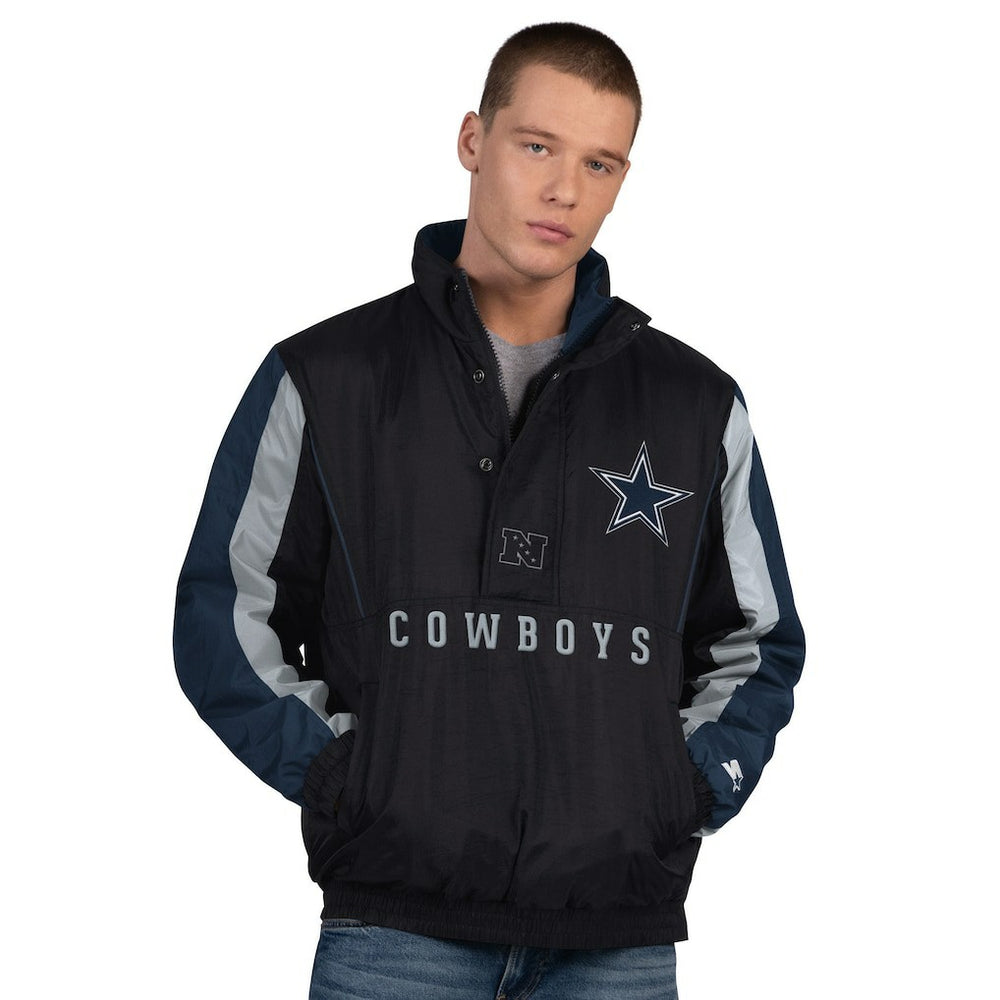 Dallas Cowboys Starter Thursday Night Gridiron Vintage Logo Half-Zip Jacket Black | NFL