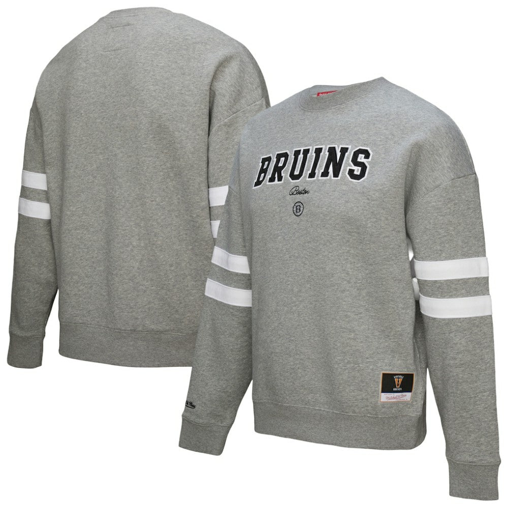 Boston Bruins Mitchell & Ness Women's Logo Lightweight Pullover Sweatshirt - Heather Gray - NHL