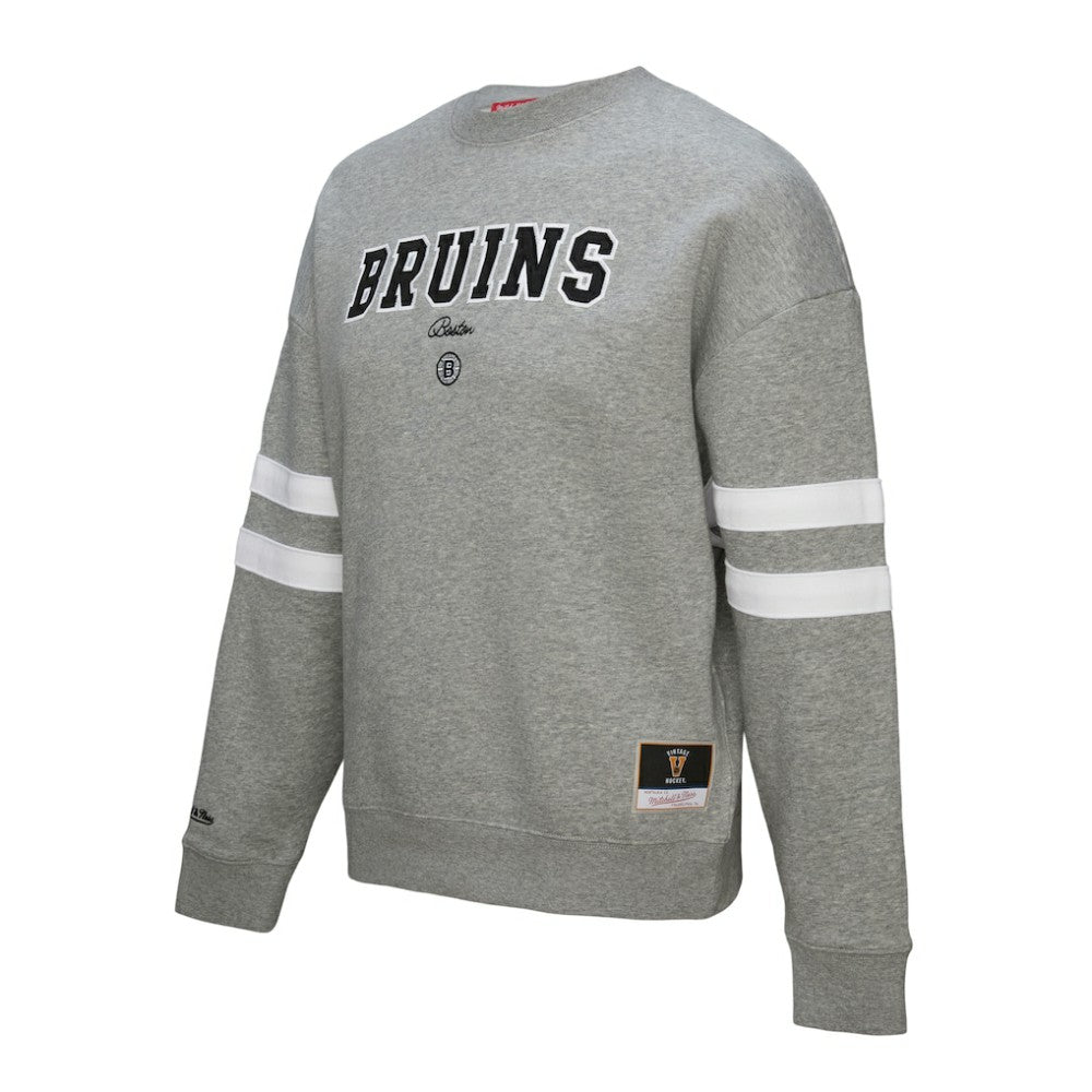 Boston Bruins Mitchell & Ness Women's Logo Lightweight Pullover Sweatshirt - Heather Gray - NHL