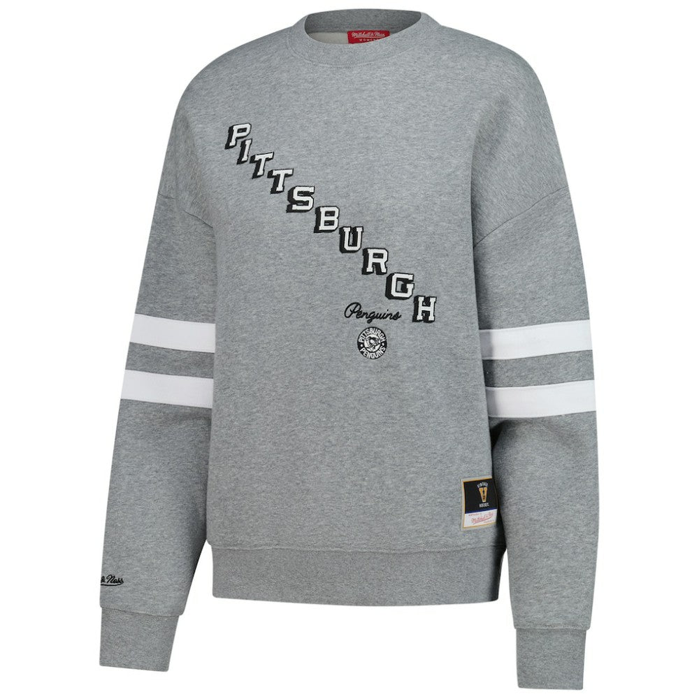 Pittsburgh Penguins Mitchell & Ness Women's Logo Lightweight Pullover Sweatshirt - Heather Gray - NHL
