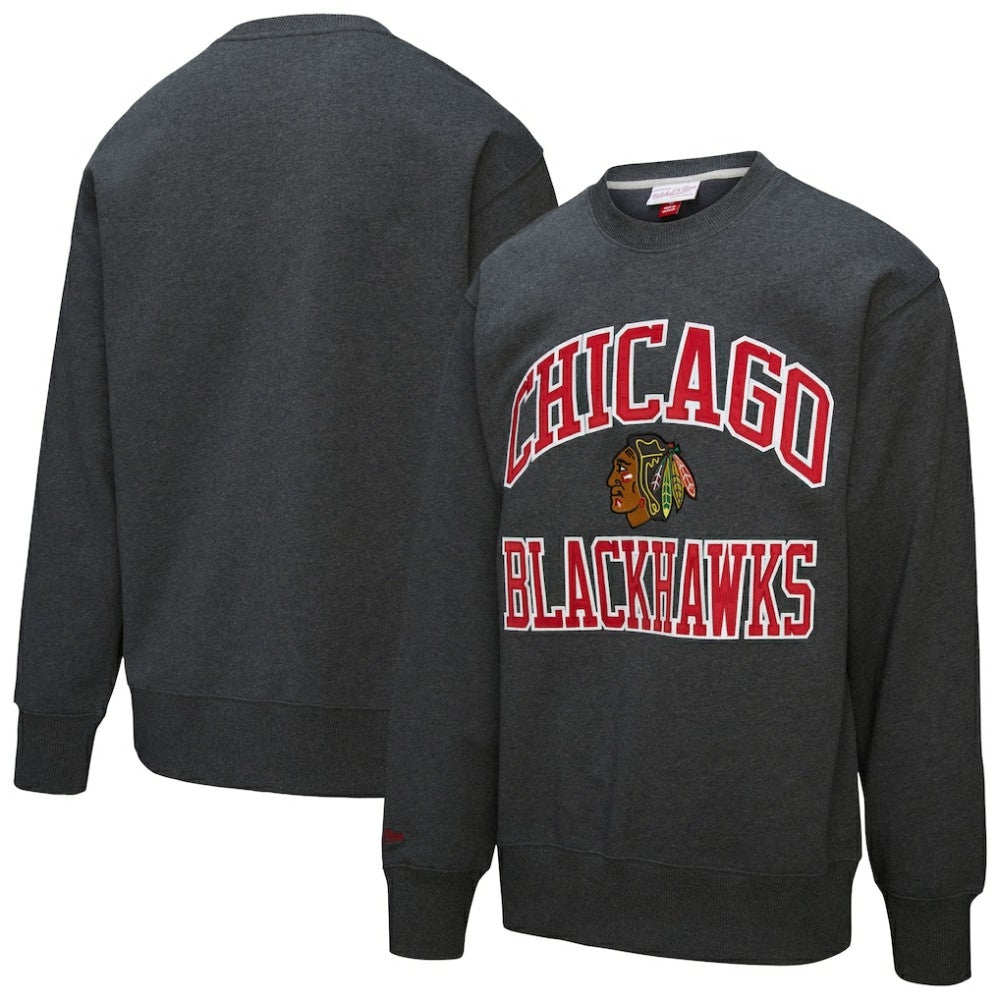 Chicago Blackhawks Mitchell & Ness Playoff Win Fleece Pullover Sweatshirt - Heather Charcoal - NHL