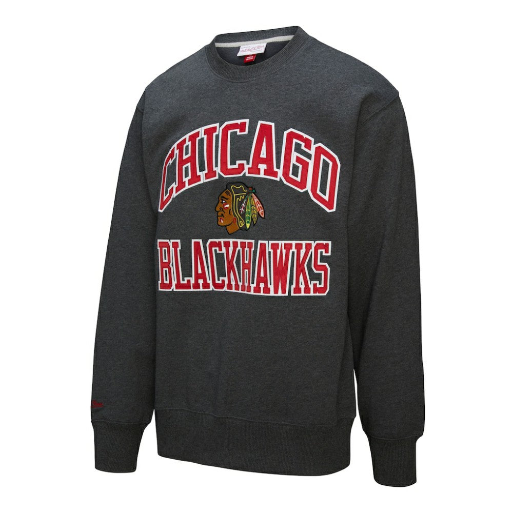 Chicago Blackhawks Mitchell & Ness Playoff Win Fleece Pullover Sweatshirt - Heather Charcoal - NHL