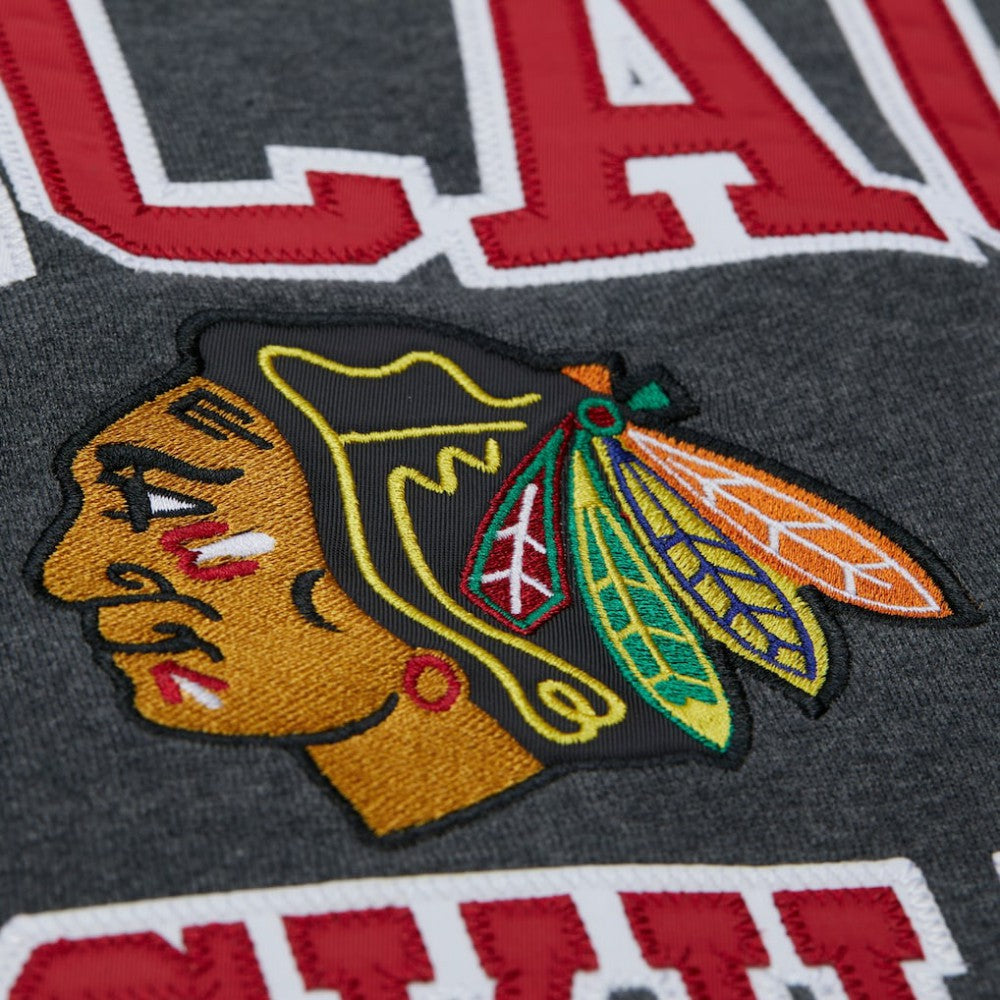 Chicago Blackhawks Mitchell & Ness Playoff Win Fleece Pullover Sweatshirt - Heather Charcoal - NHL