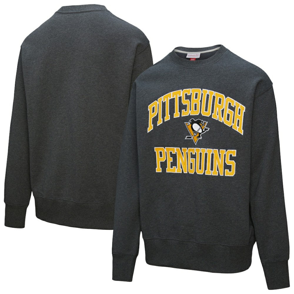 Pittsburgh Penguins Mitchell & Ness Playoff Win Fleece Pullover Sweatshirt - Heather Charcoal - NHL