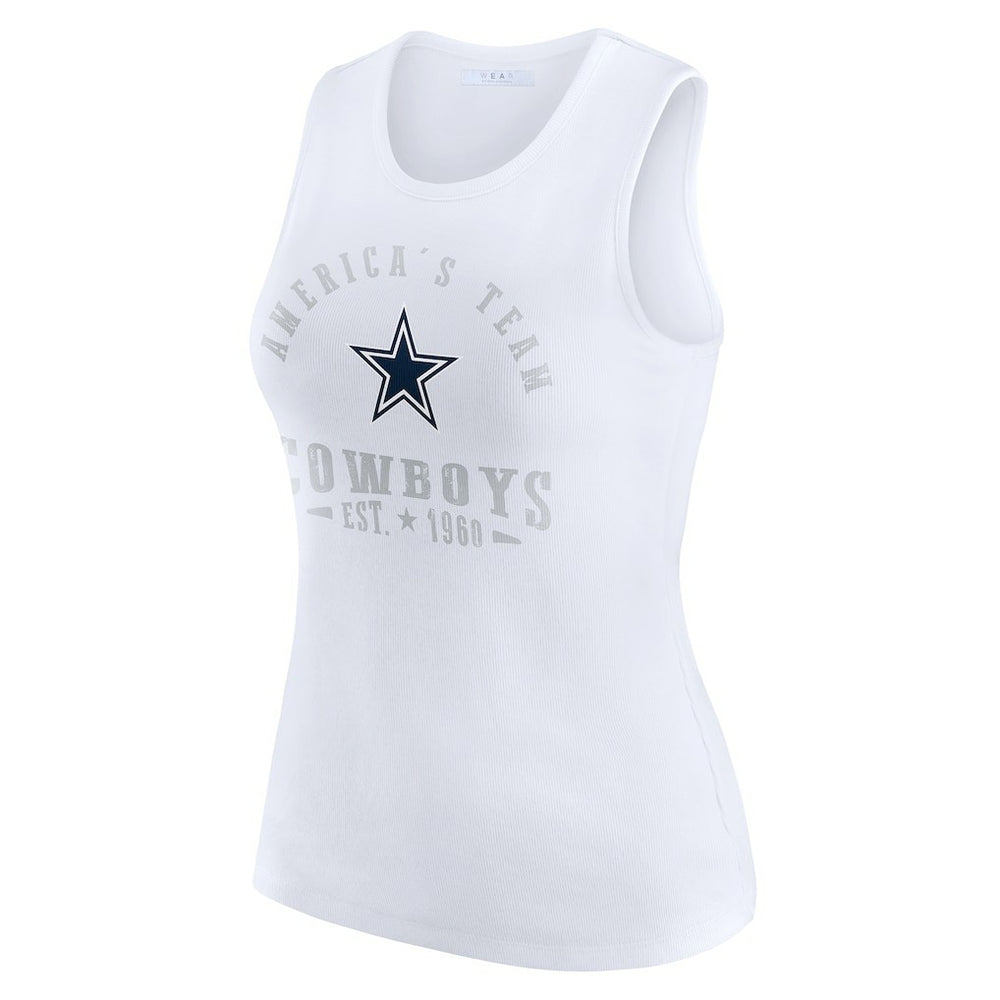 Dallas Cowboys WEAR by Erin Andrews Women's Ribbed Graphic Tank Top White | NFL