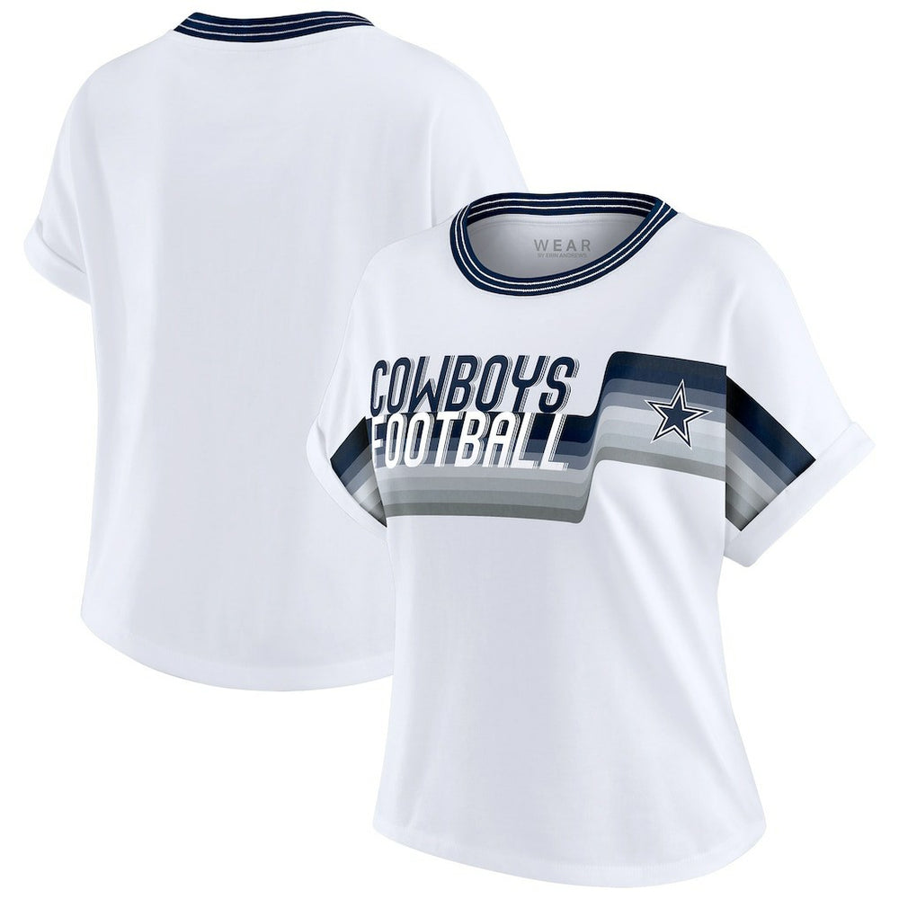 Dallas Cowboys WEAR by Erin Andrews Women's Cropped Center Stripe Dolman T-Shirt White | NFL