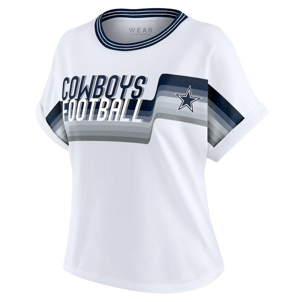 Dallas Cowboys WEAR by Erin Andrews Women's Cropped Center Stripe Dolman T-Shirt White | NFL
