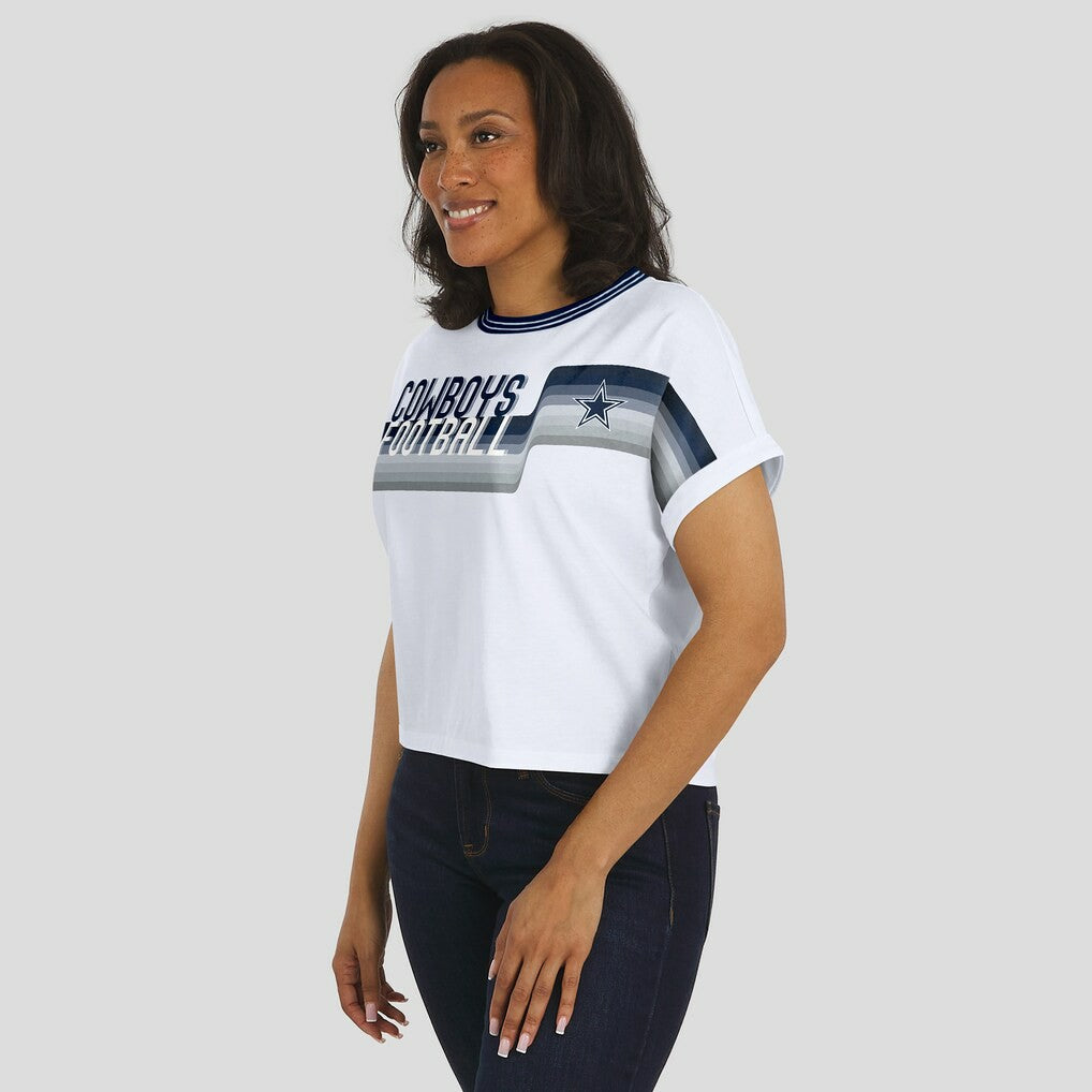 Dallas Cowboys WEAR by Erin Andrews Women's Cropped Center Stripe Dolman T-Shirt White | NFL