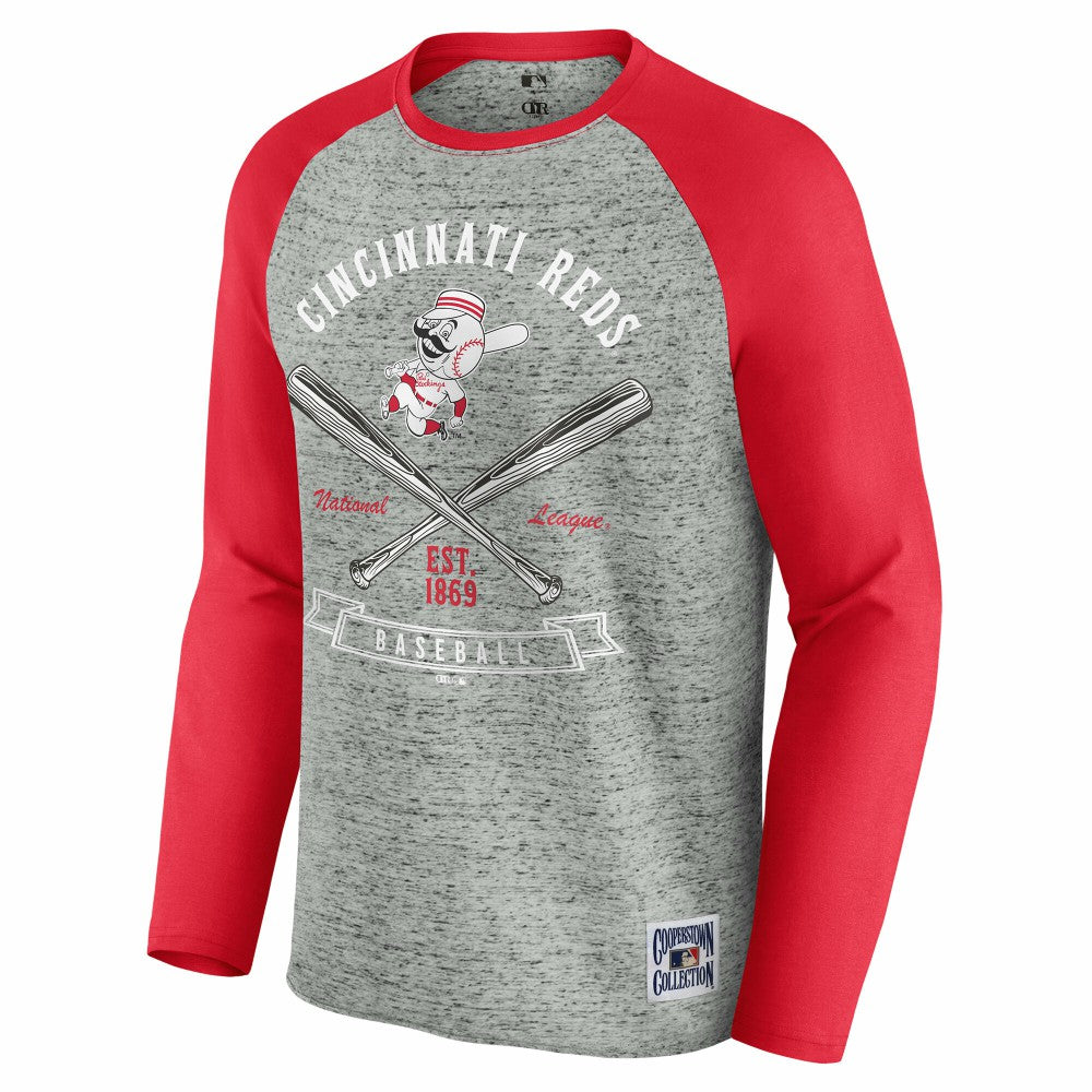 Cincinnati Reds Darius Rucker Collection by Fanatics Raw Edge Raglan Long Sleeve Baseball T-Shirt - MLB
