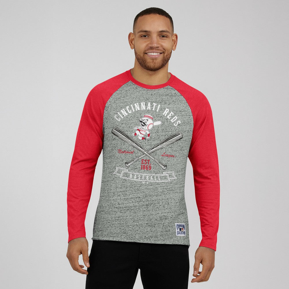 Cincinnati Reds Darius Rucker Collection by Fanatics Raw Edge Raglan Long Sleeve Baseball T-Shirt - MLB