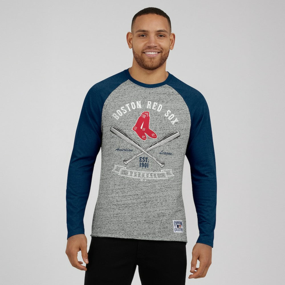 Boston Red Sox Darius Rucker Collection by Fanatics Raw Edge Raglan Long Sleeve Baseball T-Shirt - MLB