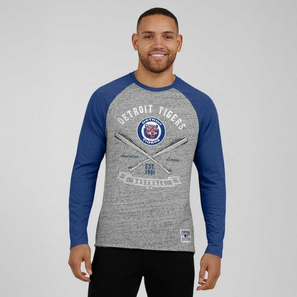 Detroit Tigers Darius Rucker Collection by Fanatics Raw Edge Raglan Long Sleeve Baseball T-Shirt - MLB