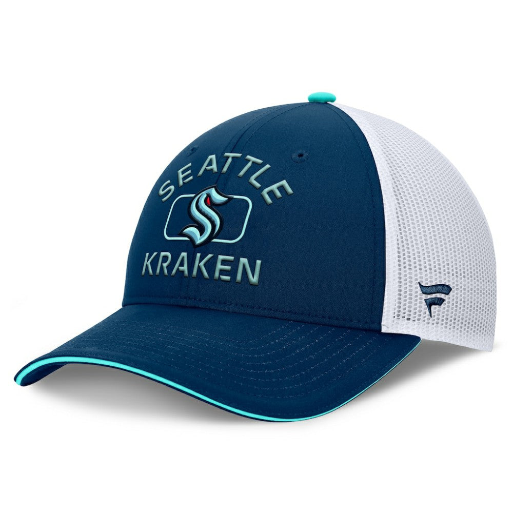 Seattle Kraken Fanatics Authentic Pro Rink Adjustable Trucker Hat - Deep Sea Blue/White - NHL