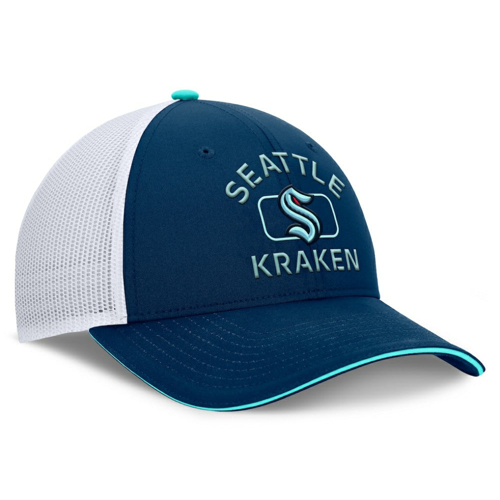 Seattle Kraken Fanatics Authentic Pro Rink Adjustable Trucker Hat - Deep Sea Blue/White - NHL