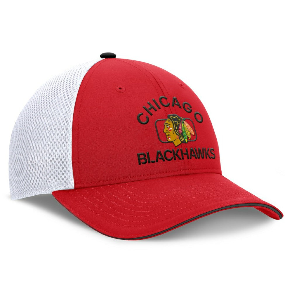 Chicago Blackhawks Fanatics Authentic Pro Rink Adjustable Trucker Hat - Red/White - NHL