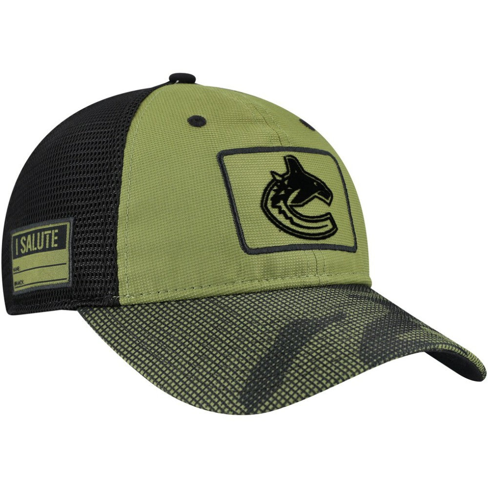 Vancouver Canucks Fanatics Military Appreciation Trucker Adjustable Hat - Olive - NHL