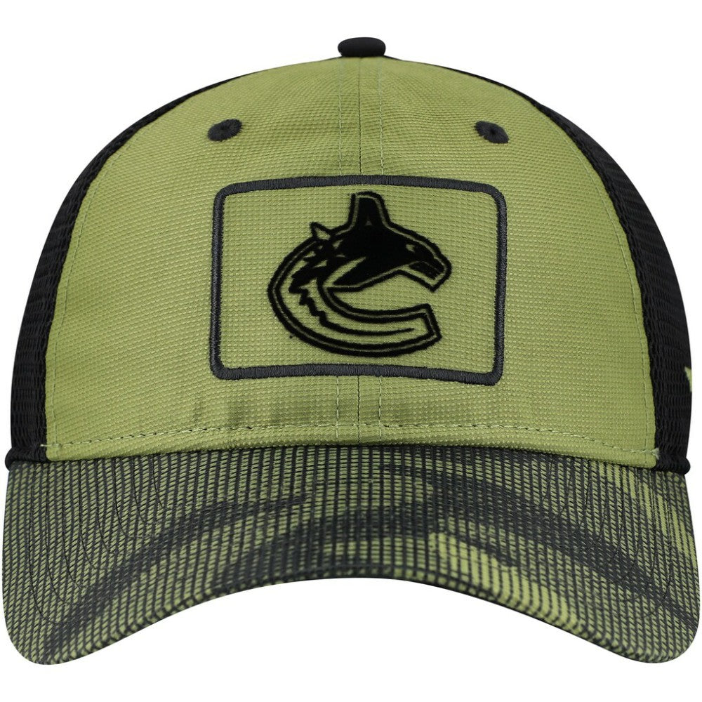 Vancouver Canucks Fanatics Military Appreciation Trucker Adjustable Hat - Olive - NHL