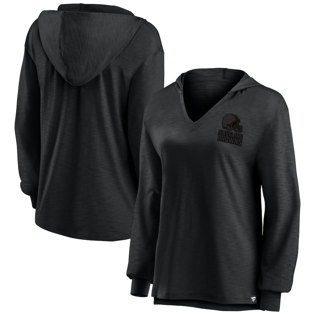 Cleveland Browns Women's Blackout Slub Hoodie V-Neck Long Sleeve T-Shirt | Fanatics