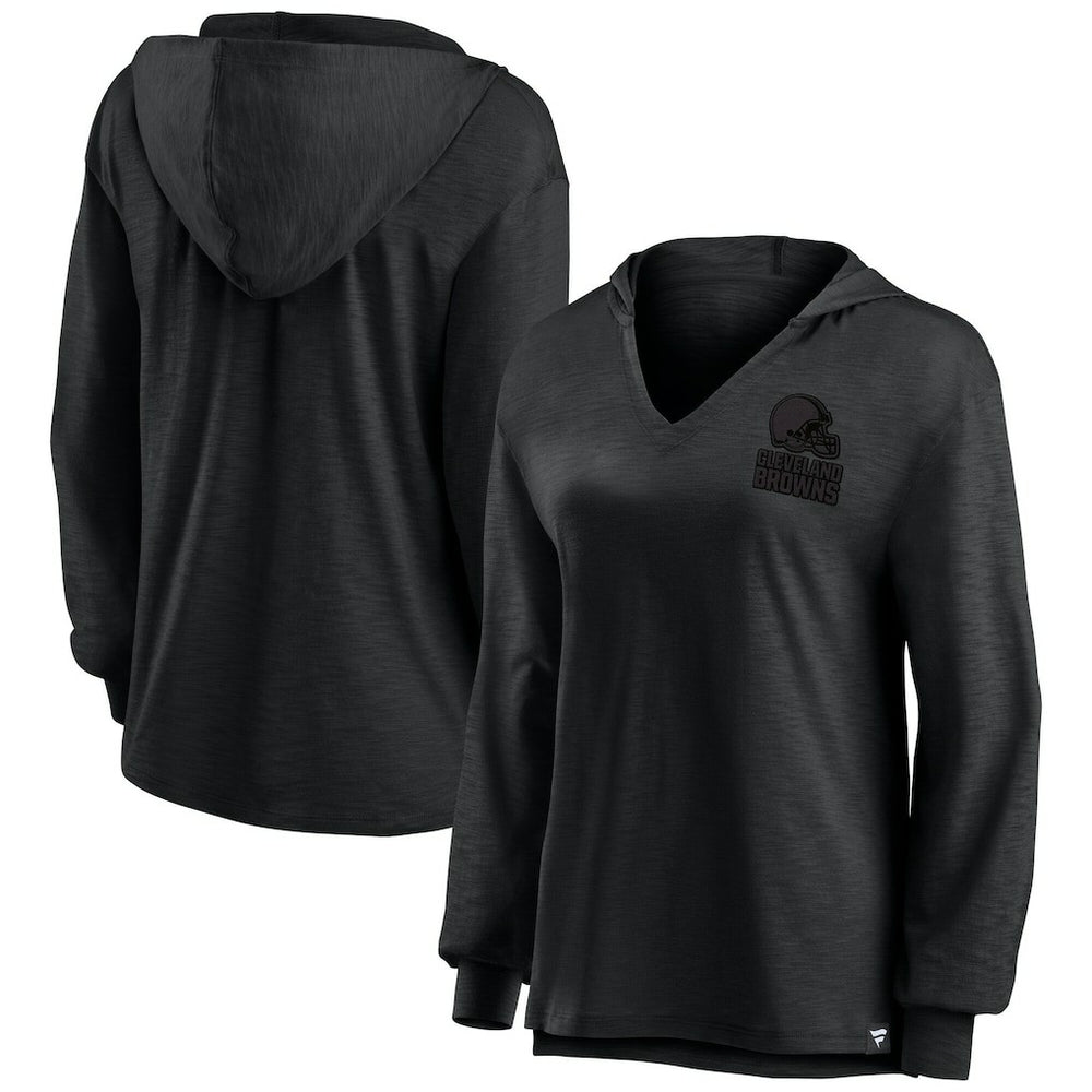 Cleveland Browns Women's Blackout Slub Hoodie V-Neck Long Sleeve T-Shirt | Fanatics