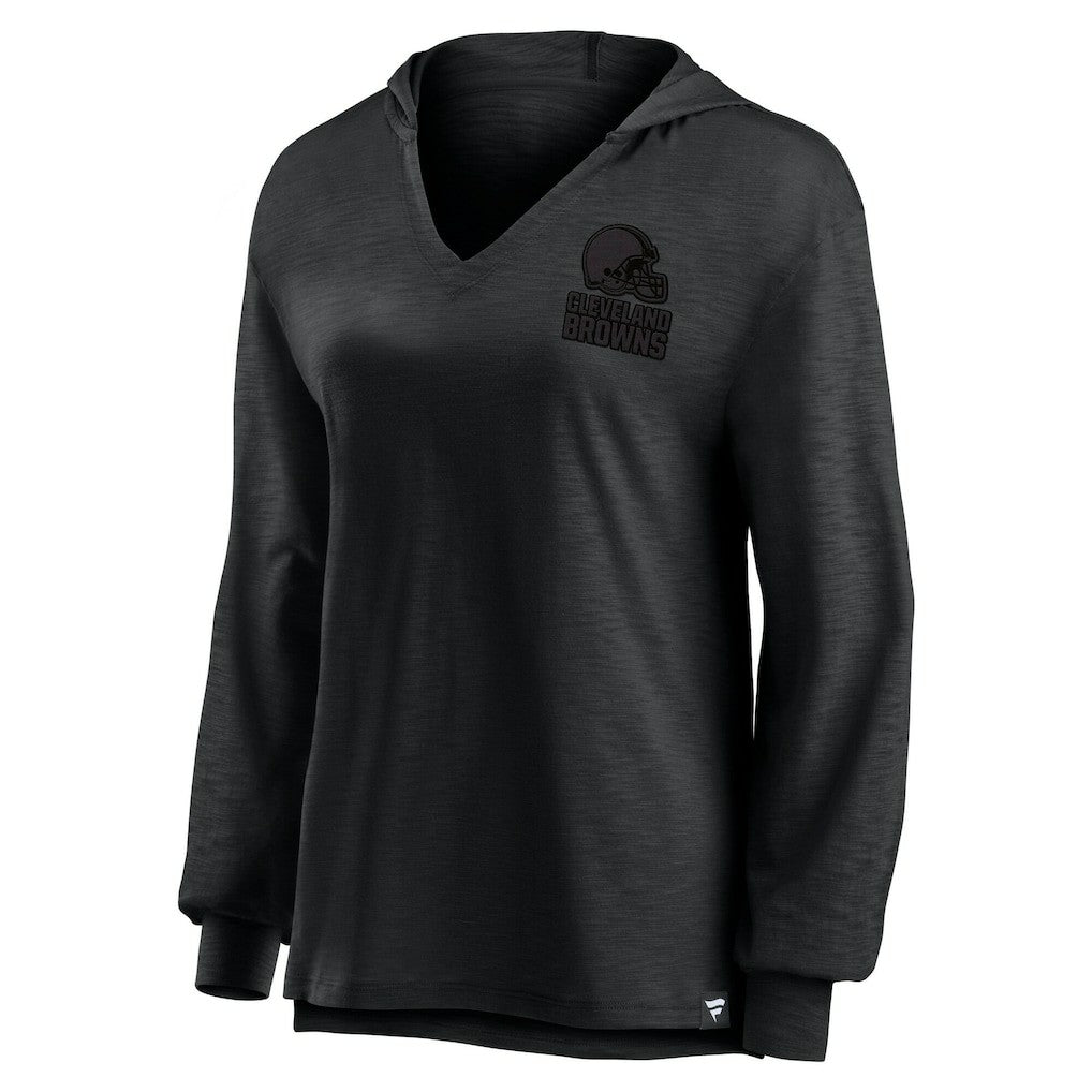 Cleveland Browns Women's Blackout Slub Hoodie V-Neck Long Sleeve T-Shirt | Fanatics