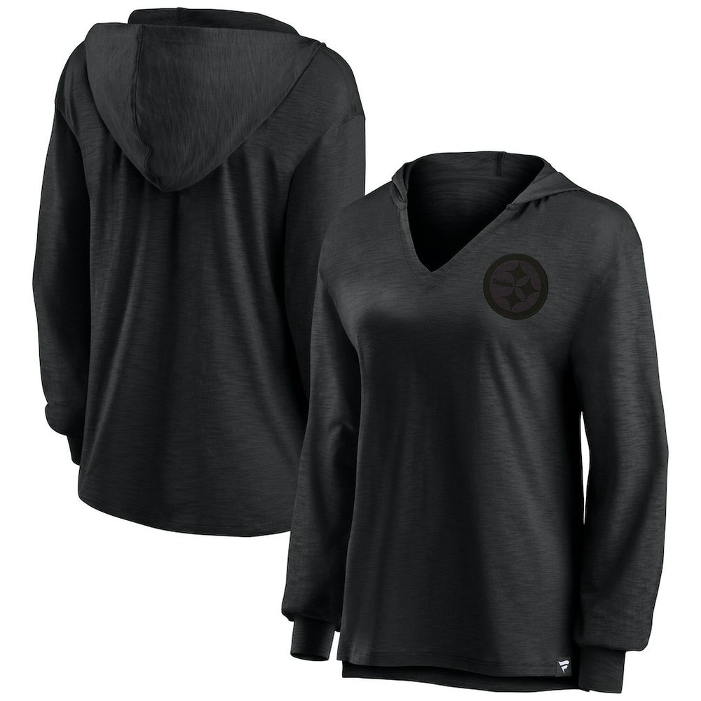 Pittsburgh Steelers Women's Blackout Slub Hoodie V-Neck Long Sleeve T-Shirt | Fanatics