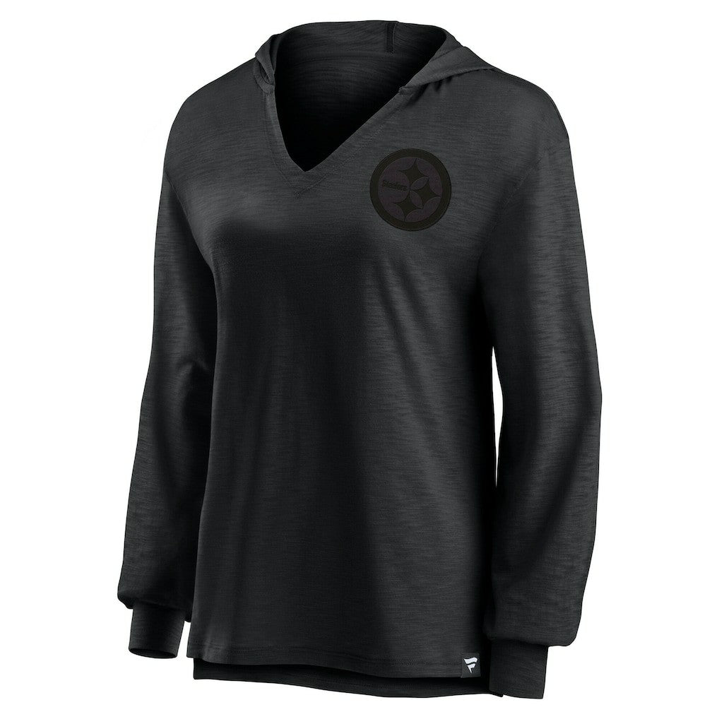 Pittsburgh Steelers Women's Blackout Slub Hoodie V-Neck Long Sleeve T-Shirt | Fanatics