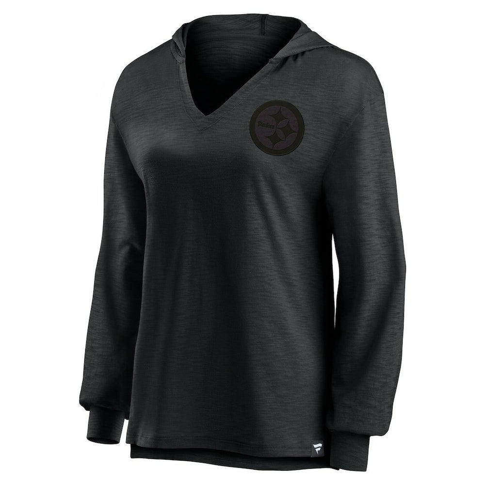 Pittsburgh Steelers Women's Blackout Slub Hoodie V-Neck Long Sleeve T-Shirt | Fanatics