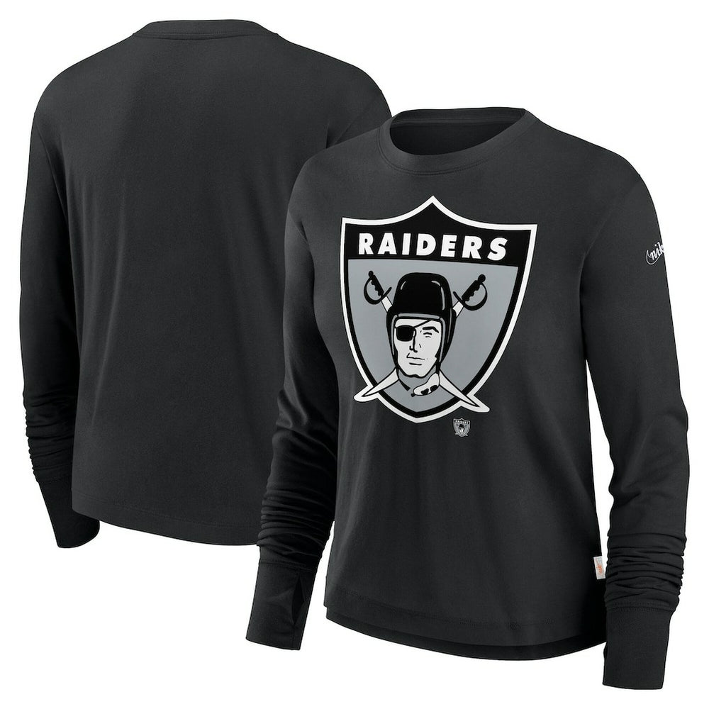 Las Vegas Raiders Women's Large Logo Cropped Long Sleeve Fashion T-Shirt Black | Nike for Sale