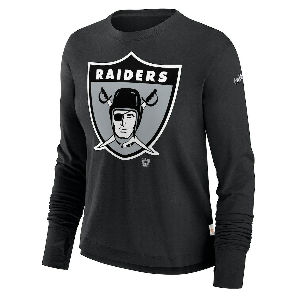 Las Vegas Raiders Women's Large Logo Cropped Long Sleeve Fashion T-Shirt Black | Nike for Sale