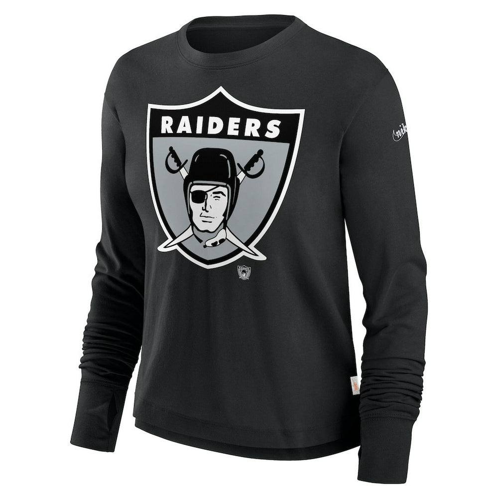 Las Vegas Raiders Women's Large Logo Cropped Long Sleeve Fashion T-Shirt Black | Nike for Sale
