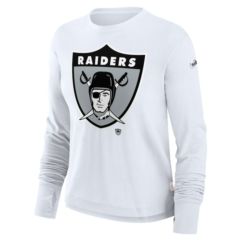 Las Vegas Raiders Women's Large Logo Cropped Long Sleeve Fashion T-Shirt White | Nike for Sale