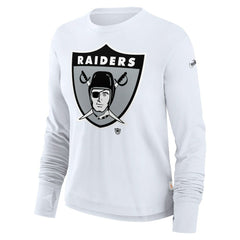 Las Vegas Raiders Women's Large Logo Cropped Long Sleeve Fashion T-Shirt White | Nike for Sale