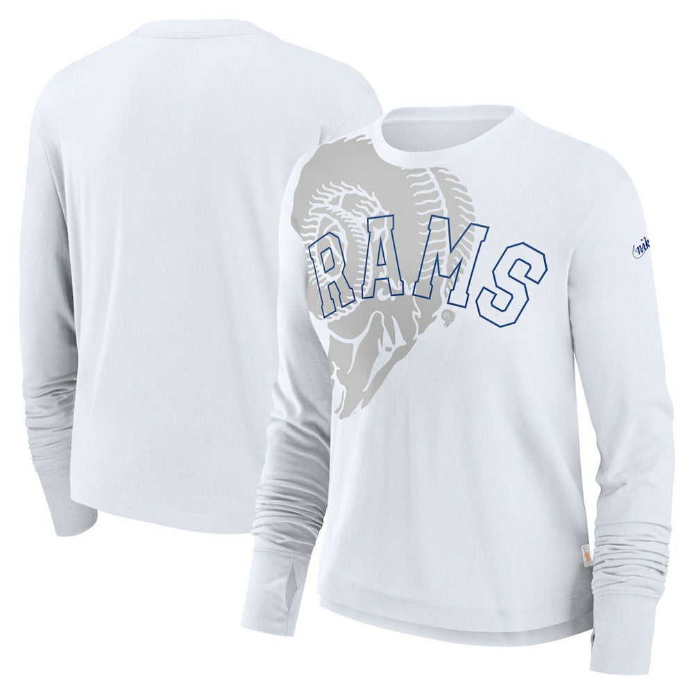 Los Angeles Rams Women's Layered Logo Cropped Long Sleeve Fashion T-Shirt White | Nike for Sale